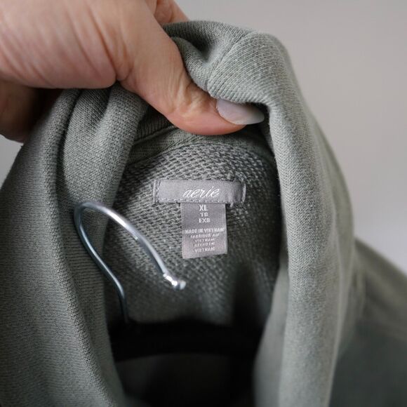 Aerie Women Size XL Green Cotton Blend Pockets Oversized Turtleneck Sweatshirt - Picture 4 of 6